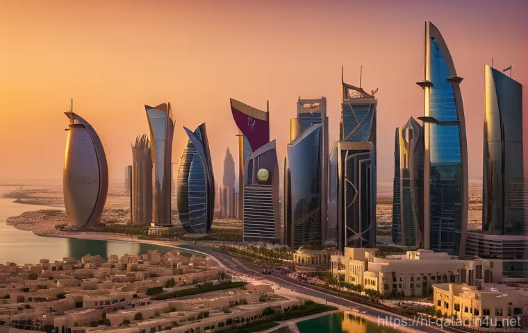 카타르와 쿠웨이트 경제 비교 - **Prompt 1: Qatar's Visionary Future**
A hyperrealistic depiction of Doha, Qatar, at golden hour...